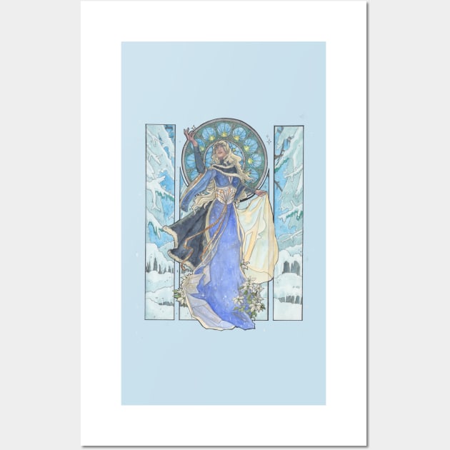 Lady Snowflake Art Nouveau Winter Goddess with Poinsettia and Stained Glass  Spirits of Winter Series Wall Art by angelasasser